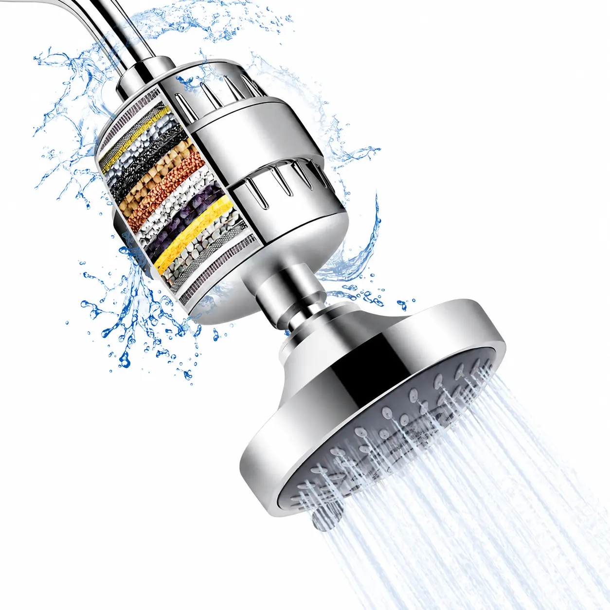 Shower Head and 15 Stage Shower Filter Combo, High Pressure 5 Spray Settings Filtered Showerhead with Water Softener Filter Cartridge for Hard Water Remove Chlorine and Harmful Substances