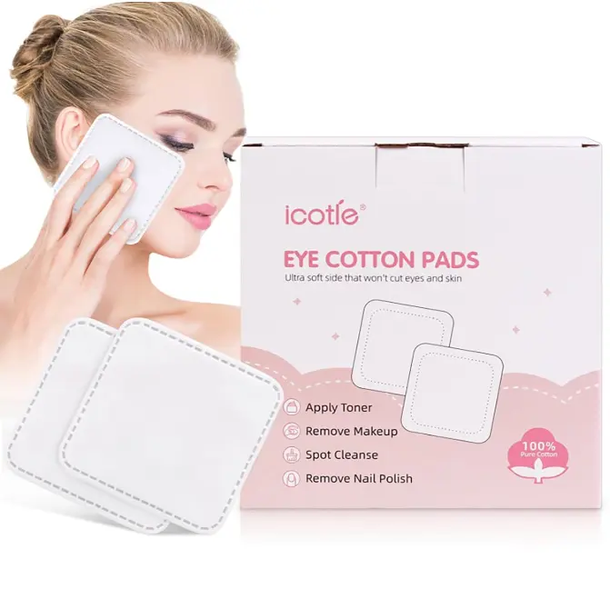 200-Count Eye Cotton Pads 100% Cotton Ultra Soft Square Cotton Pads, Spunlace Purely Physical Technology, Makeup Remover Pads for Facial Cleansing on All Skin Types