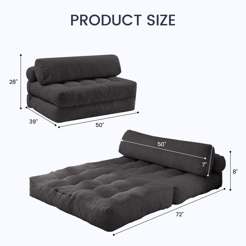 ZAFLY-Home Corduroy Cloud Couch Bed, Tow Size Convertible Sofa for Living Room and Apartment, Boneless Sofa, Legless Cloud Couch, Sectional Couch, Queen Size and Full Size Sofa Bed,Floor sofa.Black,Beige, Pink, Yellow