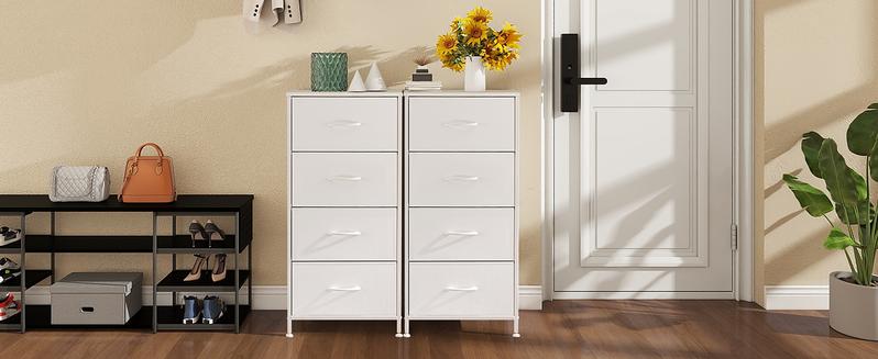 Dresser for Bedroom 4 Storage drawer, Fabric Closet Chests Organizer Tower with Wooden Top Metal Frame for Living Room Hallway Entryway
