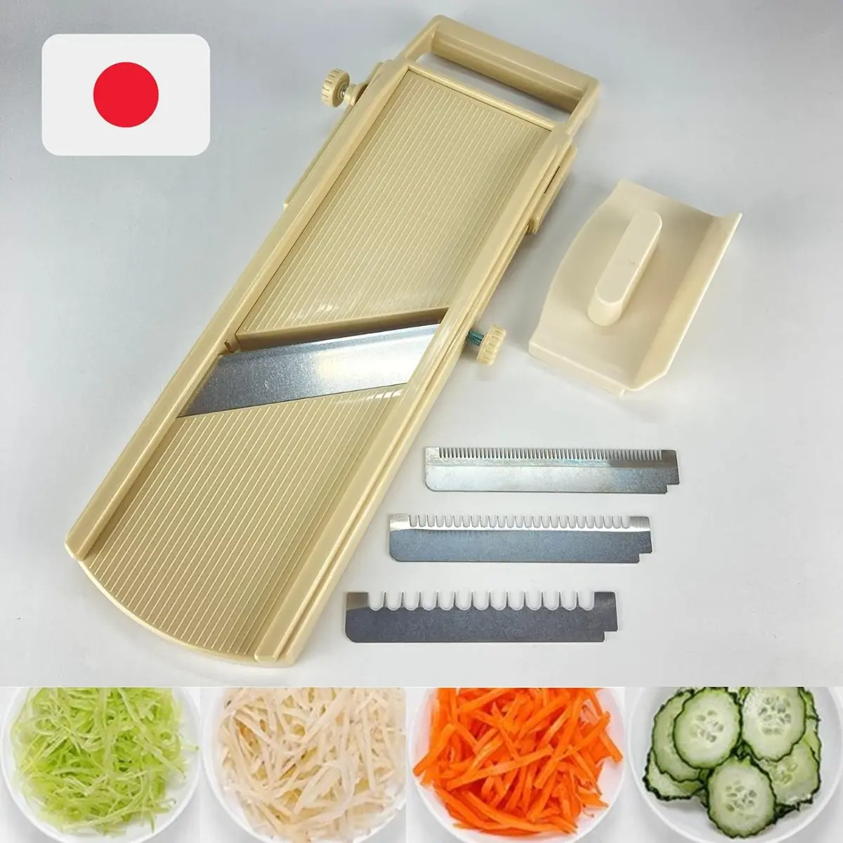 Made in Japan Adjustable Mandoline Slicer with Stainless Steel Multiple Blades - Kitchen Utensil with 0.5-2mm Thickness Adjustment, Side Horizontal Movement Adjuster, 1-Hand Swap Easy & Speedy Blade Replacement for Waffle Fries, Round Tasks, Easy & Speedy