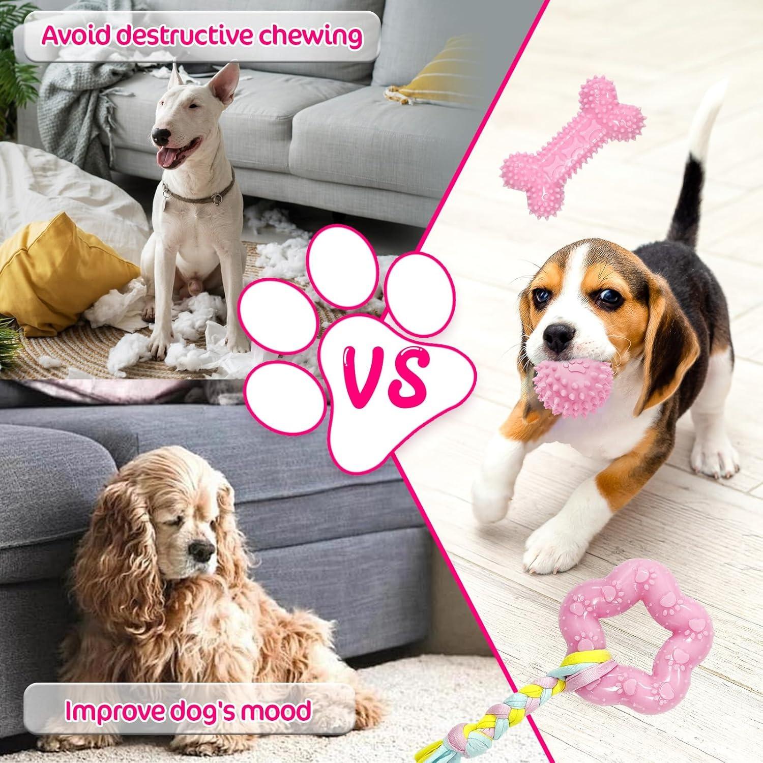 8Pcs Puppy Chew Toys for Teething Small Dogs,Pink Puppy Toys for Teething Treat Interactive to Keep Them Busy,Cute Soft Durable Rubber Toy for Small Dogs,Pet Supplies