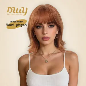 【Exports Only】Suki -DWY Short Cute Reverse Bob Dark Brown Glueless Synthetic Wig with Blunt Bangs for Women 12 Inches