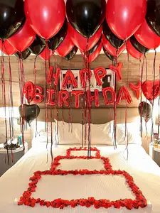 39PCS Red Happy Birthday Balloon Set – Red Happy Birthday Letter Balloons, Red & Black Latex Balloons, Love Heart Foil Balloons for Birthday Party, Romantic Anniversary Party Decoration