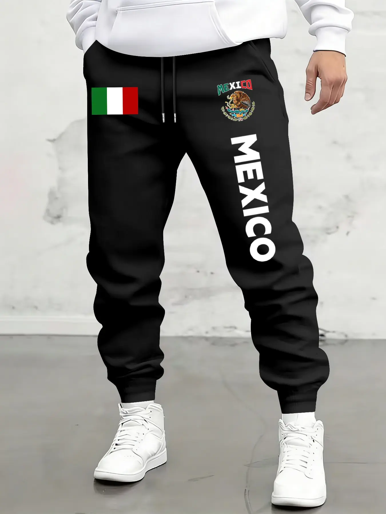 Men's Fashion Casual Trouser Printed Sweatpants, Mexican Letter Flag Cultural Print Design, Drawstring Waist, Loose-Fitting Long Pants, All Seasons Wear, Menswear