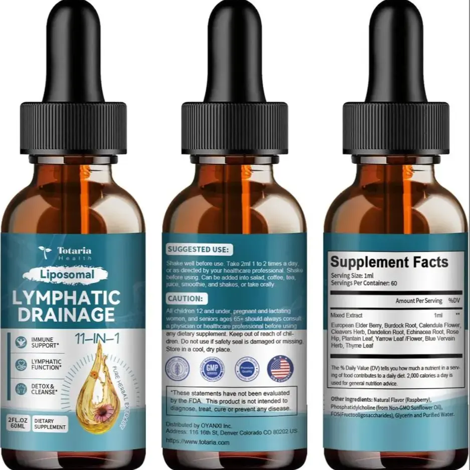 Totaria 2 pack/3 pack 11 In 1 Liposomal Lymphatic Drainage Drops -Organic Supplement with Burdock Root Echinacea Elderberry Calendula Cleavers Herb Dandelion Supports Lymphatic Health 2 FL.OZ Healthcare Natural