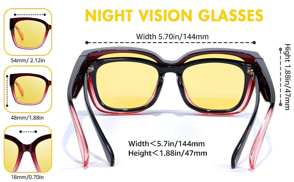 Trendy Oversized Fit Over Night Vision Driving Glasses Anti Glare for Women Men Polarized Nighttime Glasses IF7511
