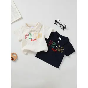 2-Pack Baby Boys Knit Jacquard Short Sleeve Polo Shirts, "POLO BABY" Embroidered Turn-Down Collar Tops 42511047