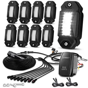 LEDMIRCY R2 Pure White Rock Lights Kit with Roker Switch Wire Harness 8PCS LED Rock Lights White for Offroad Truck ATV UTV SUV Underglow Light Trail Rig Light Under Body High Power Waterproof