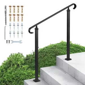 【FathersDayGift】VEVOR Handrails for Outdoor Steps,  2-3 Step Adjustable Height, Carbon Steel Transitional Handrail with Installation Kit, Exterior Hand Railing for Steps, Concrete or Wooden Stairs, Porch, Matte Black