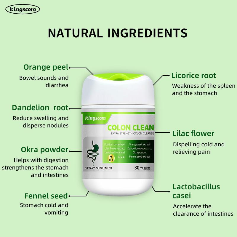 Kingscom Advanced Colon Cleanse - Okra Fiber Formula 30 Tablets Caffeine-Free Gut Health Detox Support Natural Dietary Supplement Healthcare Optimum Fitness Extra Strength Digestive System Vitamin Edible Bathroom