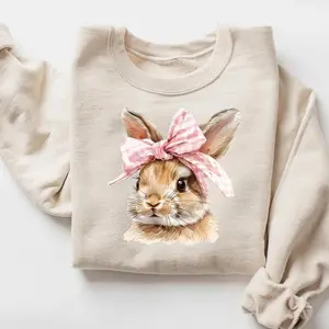 Easter Bunny Sweatshirt, Retro Easter Sweater, Coquette Bow Bunny Sweater, Easter Bunny Sweater, Cute Bunny Easter Day Gift, Bunny Sweatshirt Gift For Women