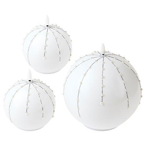 August & Leo Oversized Pearl Ball Flameless Candles Set of 3