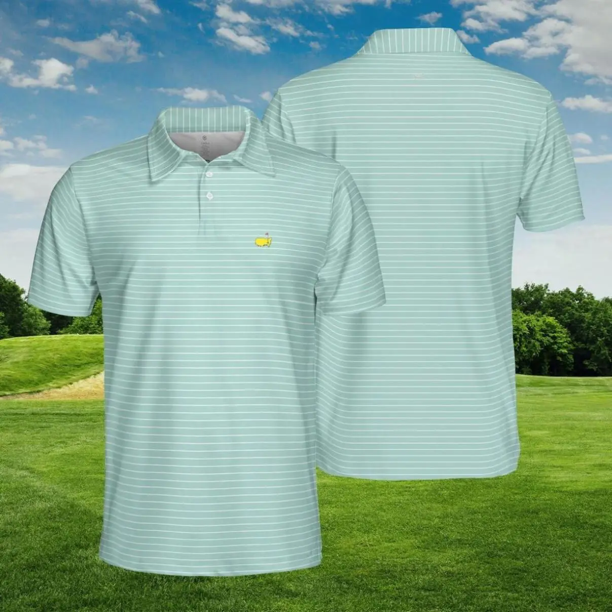 2026 Masters Polo Shirt for Men, Mint Green Pinstripe Classic Golf Apparel