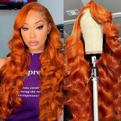 Bling Hair Body Wave Ginger Orange 13x6 HD Lace Front Human Hair Wigs Chocolate Brown Reddish Brown 13x4 Lace Frontal Wigs Human Hair 180% Natural Hairline Preplucked