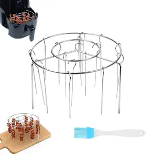 Air Fryer Grill, Vertical Skewer for Air Fryer, with 24 Skewers, 6 inch air Fryer Skewers, BBQ Stainless Steel Skewers Rack