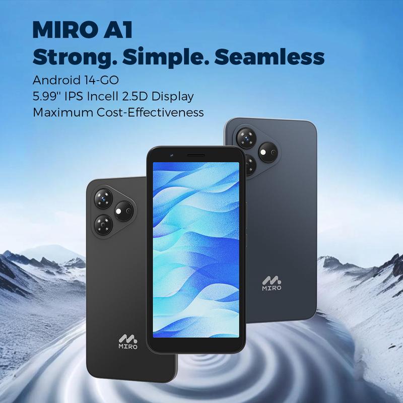 MIRO A1 Smartphone Unlocked GPS-Enabled Octa-core Android 14 4(2+2)GB RAM 32GB Expandable up to 1TB 4G Dual SIM 5.99'' HD 2.5D Display Cellphone