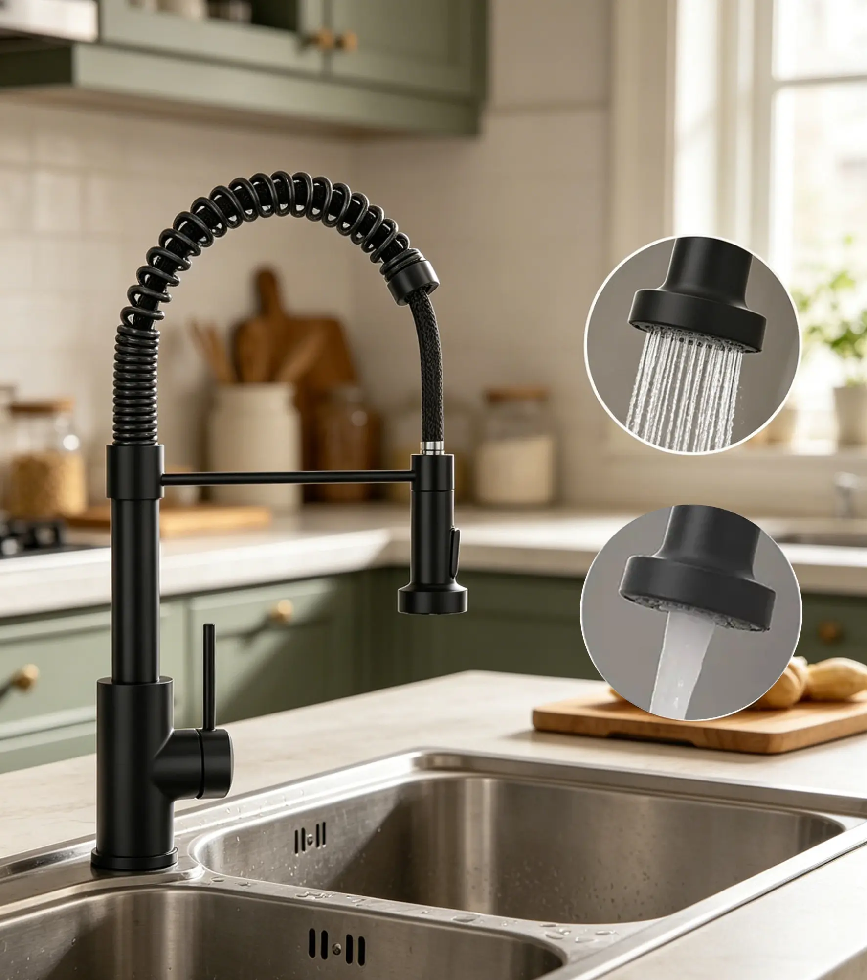 Modern Kitchen Faucet with Pull Down Sprayer Brushed Nickel Single Handle Compact Design Suitable for 1 or 3 Holes Fixtures