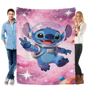 Disney Super Soft Stitch Cooling Blanket Astronaut Design Summer Throw for Bed Office Nap Versatile Sizes Cozy and Comfortable