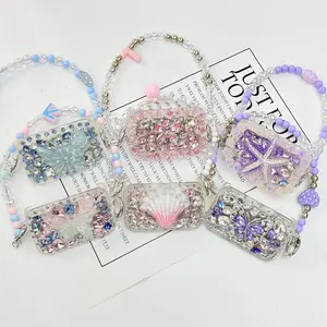 Phone clip, handmade water-stick diamond phone case back clip, makeup mirror with flip cover, including bracelet lanyard, exquisite gift, suitable for girls