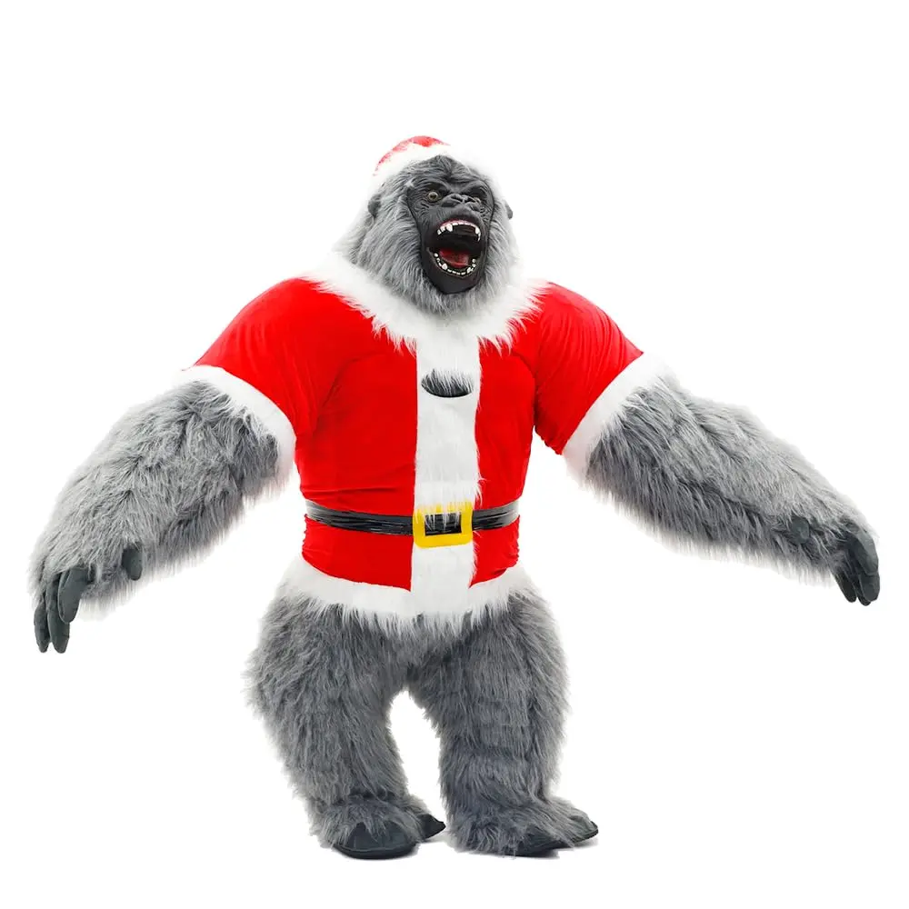 Adult Giant Funny Christmas Inflatable Gorilla Costume with Synthetic Hair - Blow-Up King Kong Outfit for Holiday Party Gifts, Festive Adults' Attire, Xmas Party