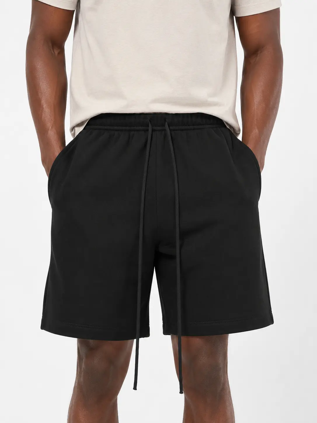 Men's Casual Plain Cotton Chino Shorts - Above-the-Knee, Belted, Elastic Drawstring Waist, Cold Wash Compatible, Summer Golf Bottoms
