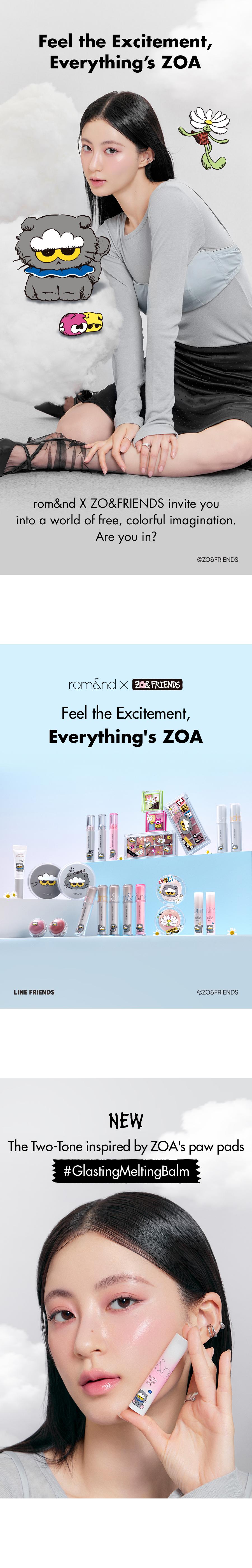 [rom&nd Official Shop] rom&nd X ZO&FRIENDS (ZOA TINT DIY SET, THE JUICY LASTING TINT, GLASTING MELTING BALM, GLASTING COLOR GLOSS, DUAL JELLY HIGHLIGHTER, JUICY ROLL CHEEK & MINI PUFF SET)
