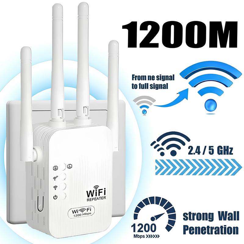 WiFi Extender Signal Booster for Home & Outdoor Covers Up to 6000 Sq. ft 35 Devices Internet Booster Quick Setup with Ethernet Port & Access Point 1200M 2.4/5 GHz