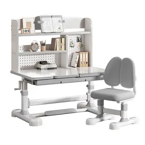 Height Adjustable Desk and Chair Set for Kids, Ergonomic Learning Desk with Tiltable Desktop Hand Crank Children's Study Table with Bookshelf & Large Storage Drawer Student Workstation for Ages 3-12