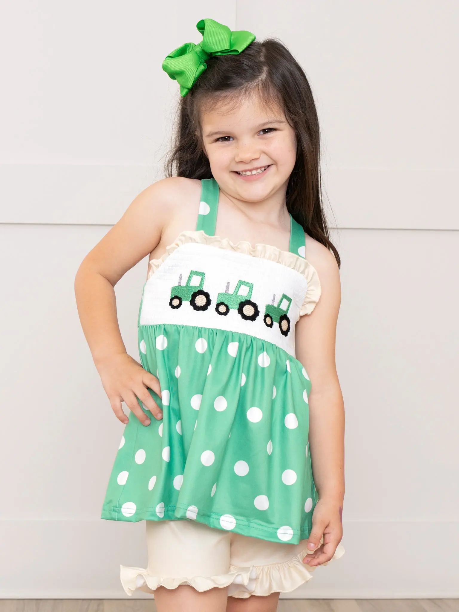 slim fit dress slacks Green Dress with Polka Dots – LaliSimone main image 1