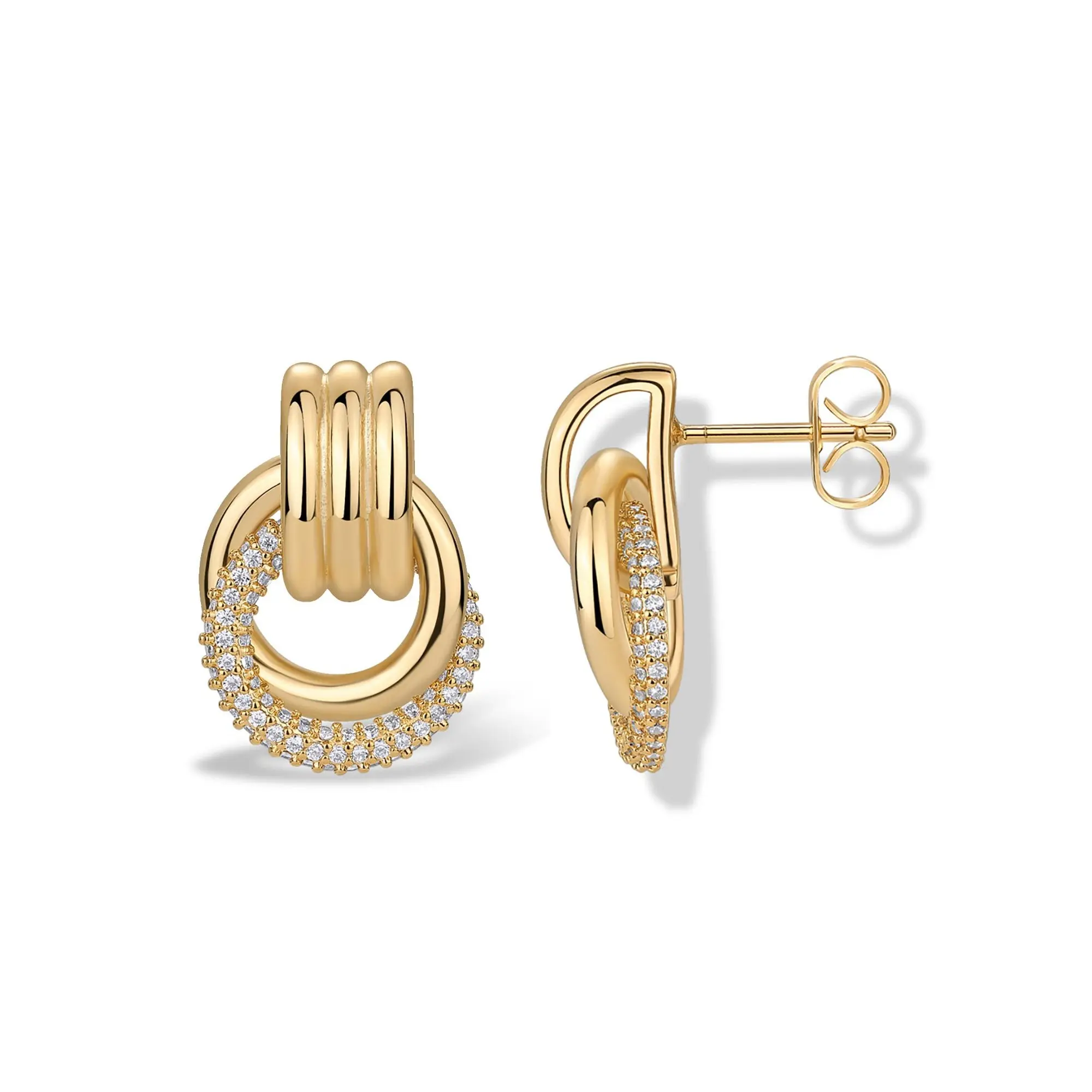 PAVOI Dangle CZ Knot Earrings for Women, 14K Plated Chunky Gold Earrings, Door Knocker Drop Earrings with Cubic Zirconia