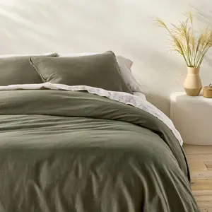 King Heavyweight Linen Blend Duvet Cover and Sham Set Olive Green - Casaluna