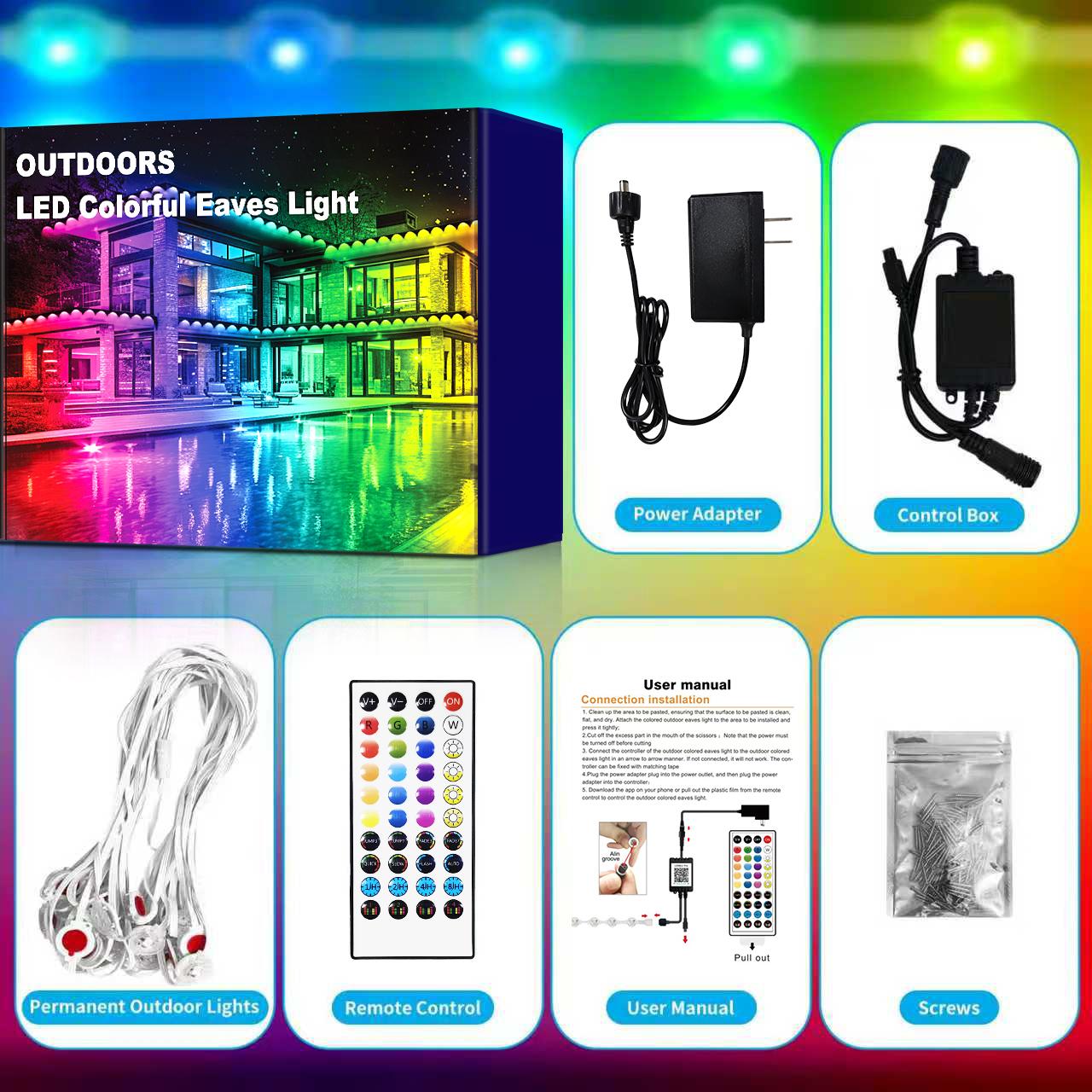 ARTBLEPRO Permanent Outdoor RGB Lights IP67 Waterproof Smart LED Eaves Lights with App Remote Control Music Sync Color-change DIY Scenes for Christmas Holiday Halloween Parties Daily Decor