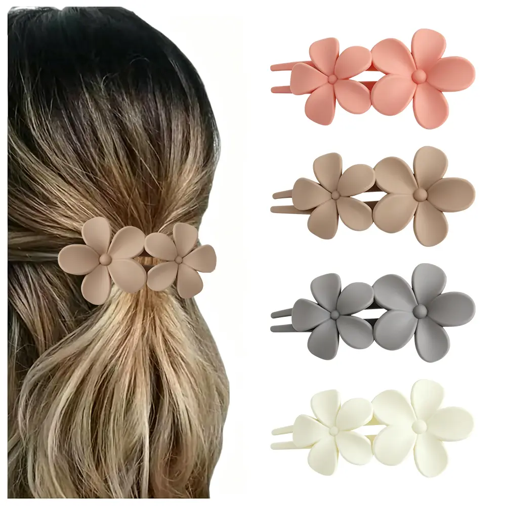 4Pcs Flower Flat Hair Clips for Women Matte Flat Hair Claw French Alligator Clips Non-Slip Cute Duck Billed Flat Claw Clips for Thick Hair for Girls