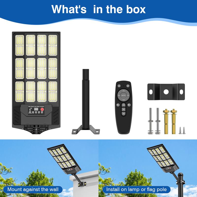 2Pack Solar Street Lights Outdoor Waterproof,50000LM Wide Angle Solar Flood Light, LED Parking Light with Motion Sensor and Remote Control, Suitable for Street, Parking lot