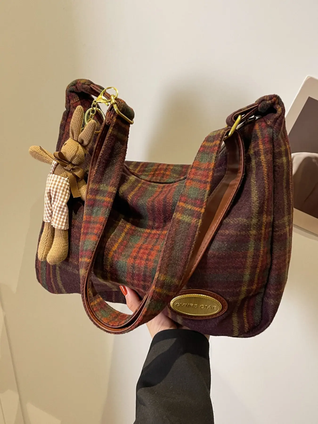 Women's Plaid Block Large Capacity Shoulder Bag, Versatile Crossbody & Tote Design, Ideal for Everyday Use, Stylish Accessory, Convertible Shoulder Bags, Fashionable Bags, Casual Crossbody Bag, Handbag Shoulder Bag, Daily Shoulder Bag