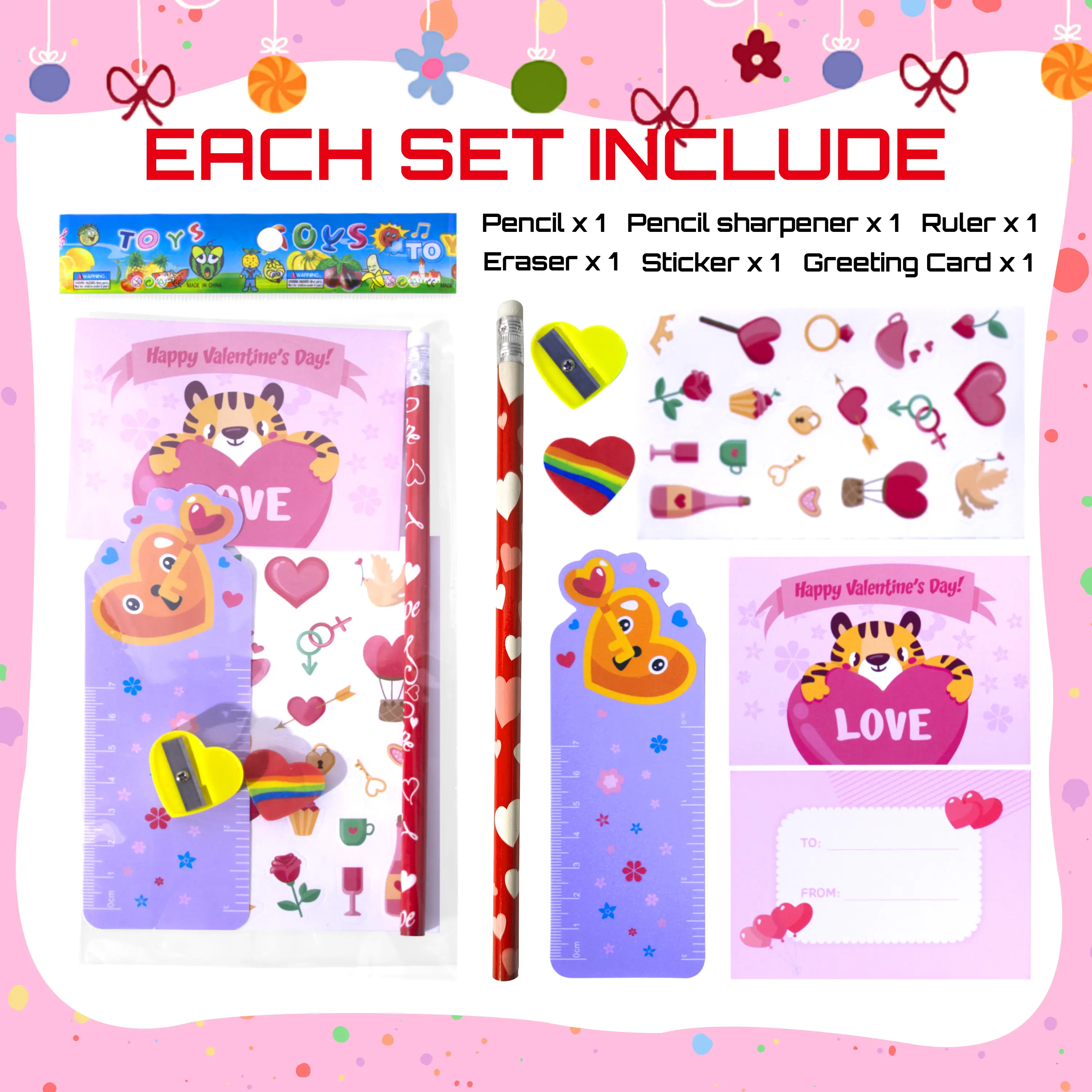 210 Pcs Kids Valentines Day Gifts for School Classroom Exchange Valentines Goodie Bags Stuffers Valentines Day Cards for Kids Party Favors Valentines Stationery Set Goodies Erasers