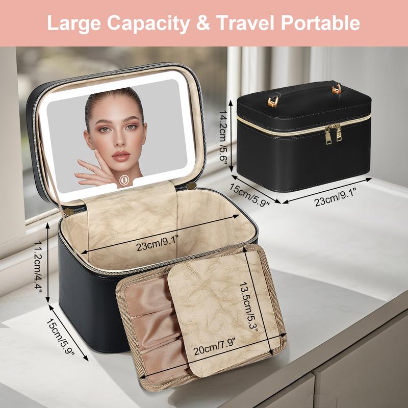 Vanity Case with Lighting Portable Mini Makeup Bag Cosmetic Bag Travel Makeup Case Organizer For Women Toiletry Bag for Girls Traveling With Handle Artist Storage Bag