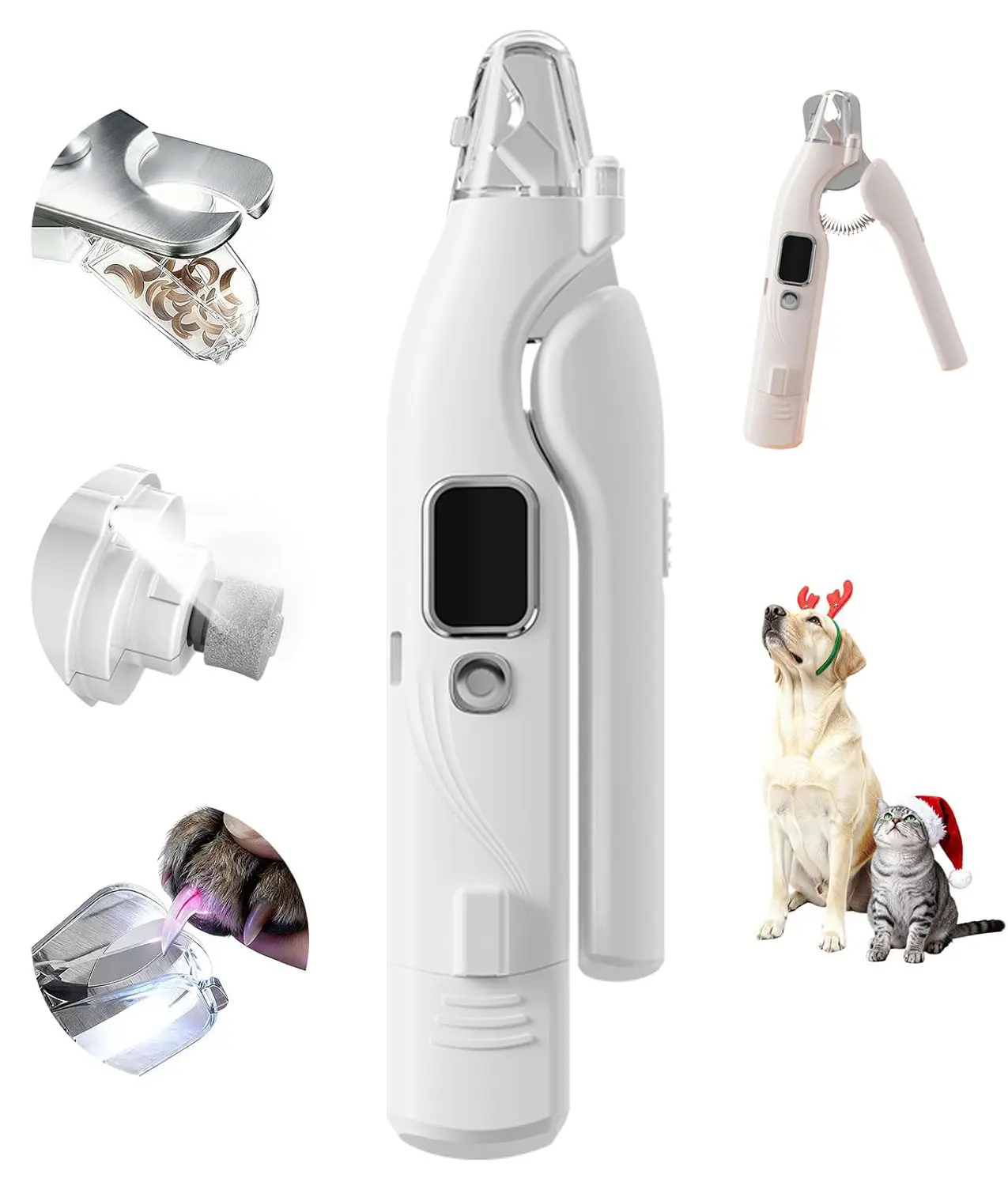 Rechargeable Quiet Operation Electric Pet Nail Grinder & Paw Trimmer Kit - Stainless Steel Nail Clipper with LED Lights, Paw Protection, 4-Hour Battery Life, Clean Low Noise Tool for Small-Large Dogs & Cats