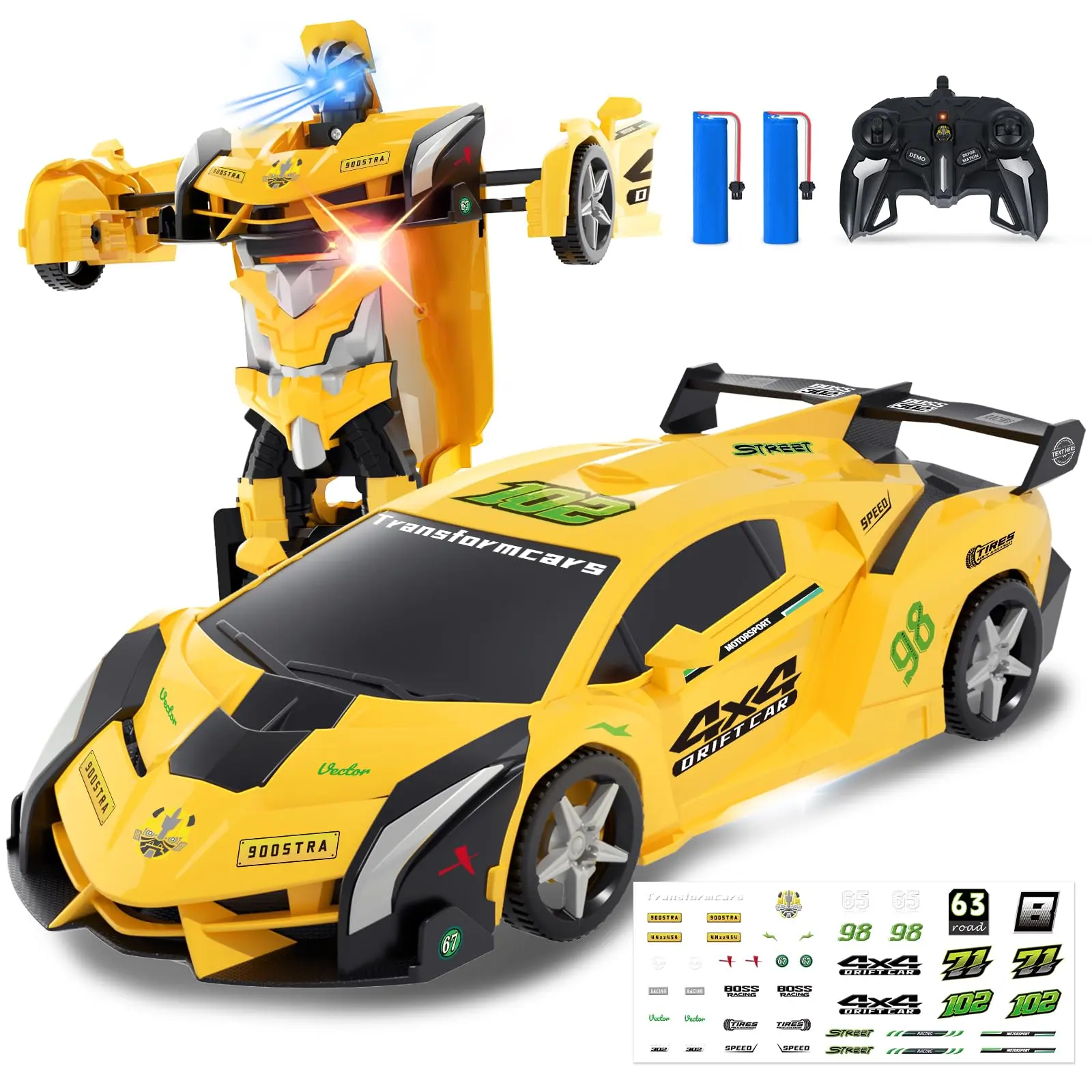 CAROX Remote Control Transformer  Robot Car Toys, 2.4GHz 1:18 Scale RC Car , Rechargeable, with Eye& Underbody Lights,One-Button Deformation, 360° Rotation Car Toy Gifts，Cool Family Gifts，Blackfriday,Christmas SpringGlow-Up