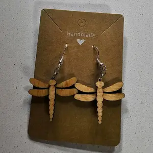 210) Stained Wood Dragonfly Earrings