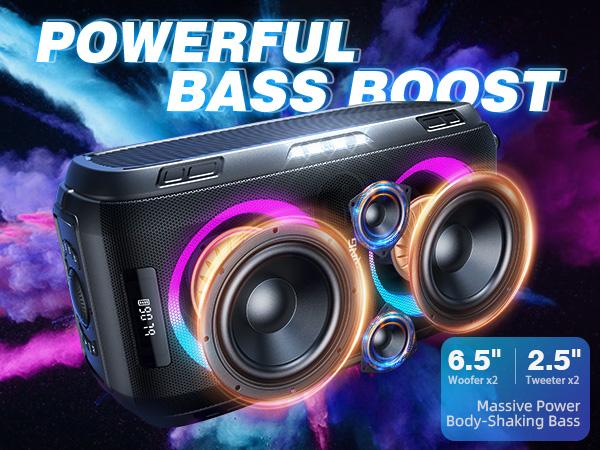 W-KING 270W Peak Bluetooth Stereo Speaker - Portable Bass Model, 125dB Loud, 12-Band Bass, IPX5 Waterproof, RGB Lights, Rechargeable Removable Battery, Mic/Guitar Jacks, Aux Input, Outdoor Bluetooth Subwoofer, Bass Speakers Weatherproof Loudspeaker System