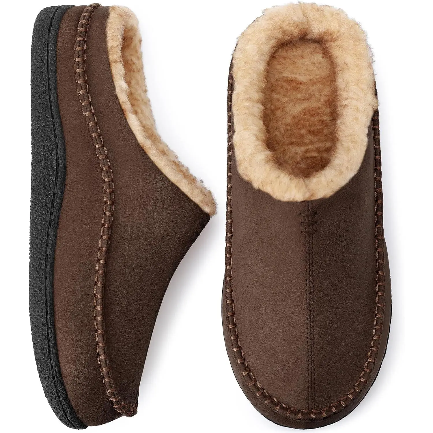 Men's Stylish Slide Slip-On House Slippers - Cozy Round Toe Microsuede, Memory Foam Insole, Plush Fleece Lined, Flipflop-Inspired Design for Indoor Wear, Brown Beige Footwear, Father's Day Gifts, Lazy Style Men's Fashion Slippers, One-Size Men's Fashion S