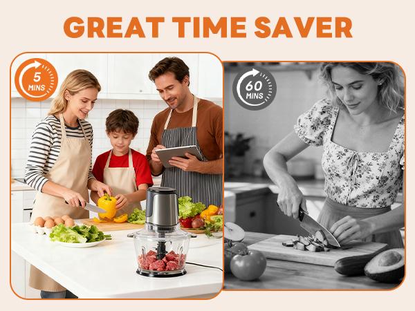 Electric Food Processor, 450W Meat Grinder & Vegetable Chopper with 2 Bowels for Home Use, Food Chopper with Double S-Blades for Vegetable, Onion, Garlic, Meat, Nuts