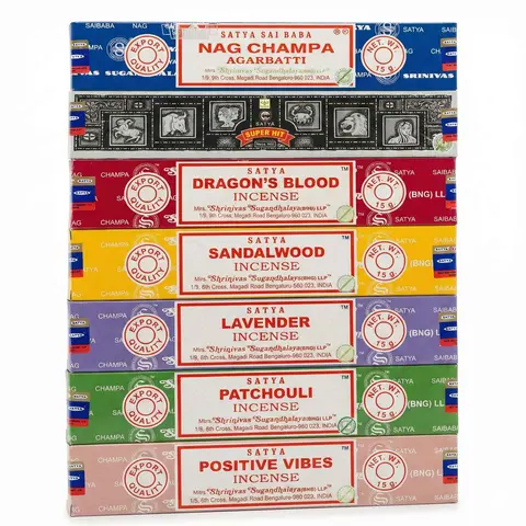 Satya Traditional Hand-Rolled Bamboo Scented Masala Incense Variety Set - 7 Scents (Lavender, Citrus-Floral), 105 Sticks, 15g/Box, 45-60 Mins/Stick, Aromatherapy Home Fragrance Products for Stress Relief