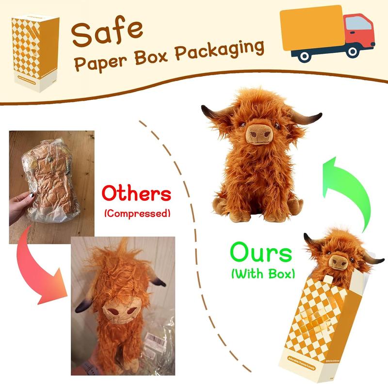 10.5 Inches Highland Cows Stuffed Animals, Cute Fluffy Cow Plush Figure