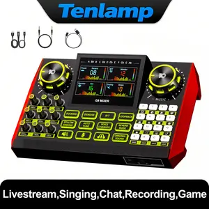 Professional Audio Mixer Sound Card Console with Voice Changer Effects Podcast Host, KOL, Singing, Gaming, DJ Mixing Control Device Studio Recording Electronic Music Mixing Console Ideal for PC Recording, Live Streaming, Singing, Streaming, and Gaming