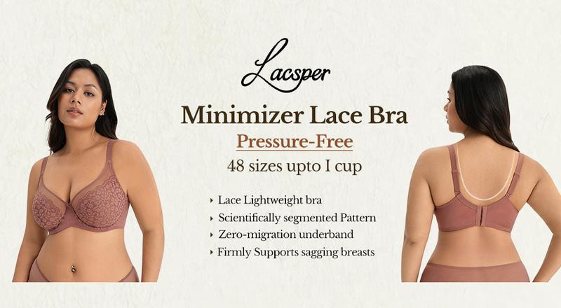 Lacsper Daisy minimizer Bra Floral Lace Unlined Comfort Non-Padded Full Coverage Plus Size Underwire with Supportive Under Band Comfortable Fit