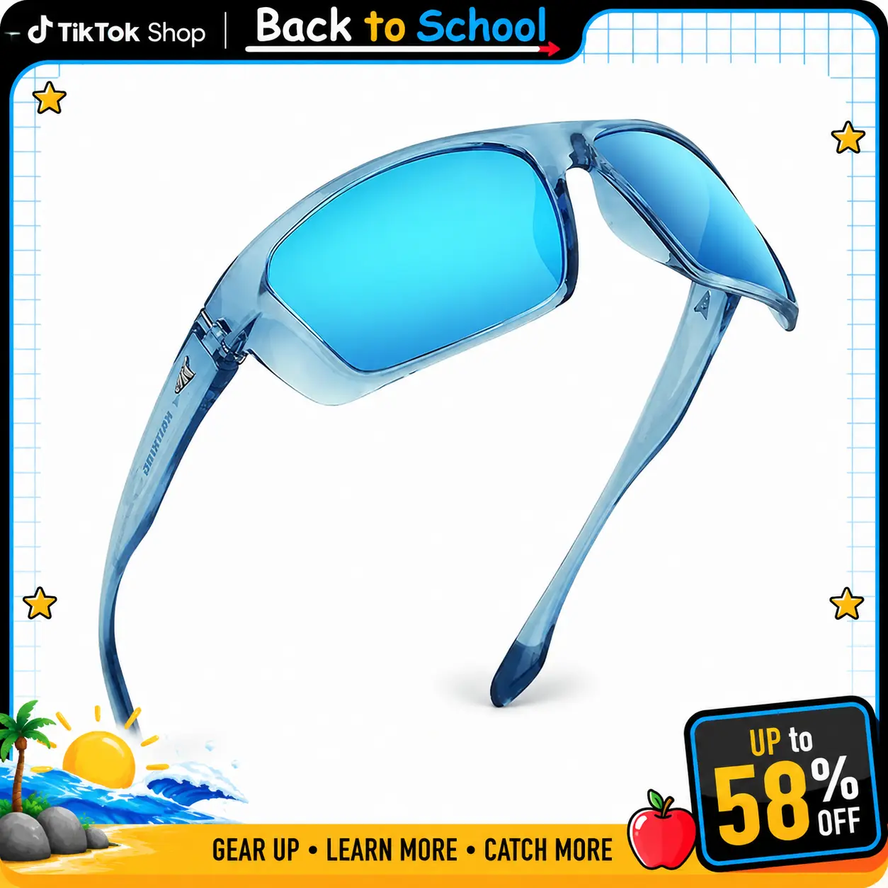[Back to School Gift] KastKing Huzzah Polarized Sport Sunglasses for Men & Women - Blue Smoke Lenses, UV Protection, Impact Resistant, Oleophobic Coating, Grilamid Frames SummerVibes