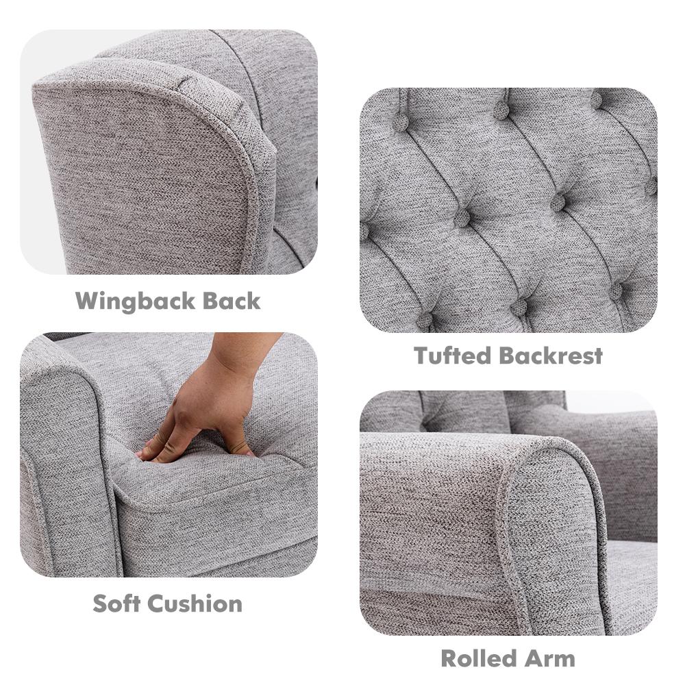 COLAMY Button Tufted Wing Back Accent Chair, Thick Upholstered Arm Chair with Trim Rubber Wood Legs, Comfortable Mid-Century Sofa Chair Modern Reading Chair for Living Room and Bedroom